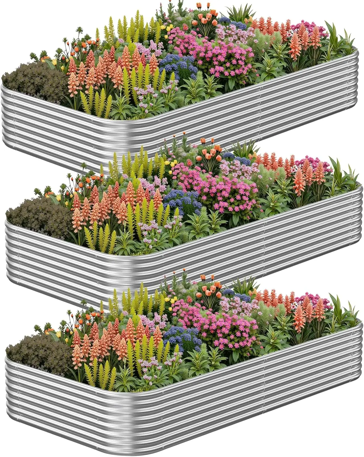 

Комплект из 3 оцинкованных стальных приподнятых грядок, 3x2 фута, уличные металлические кашпо для овощей и цветов