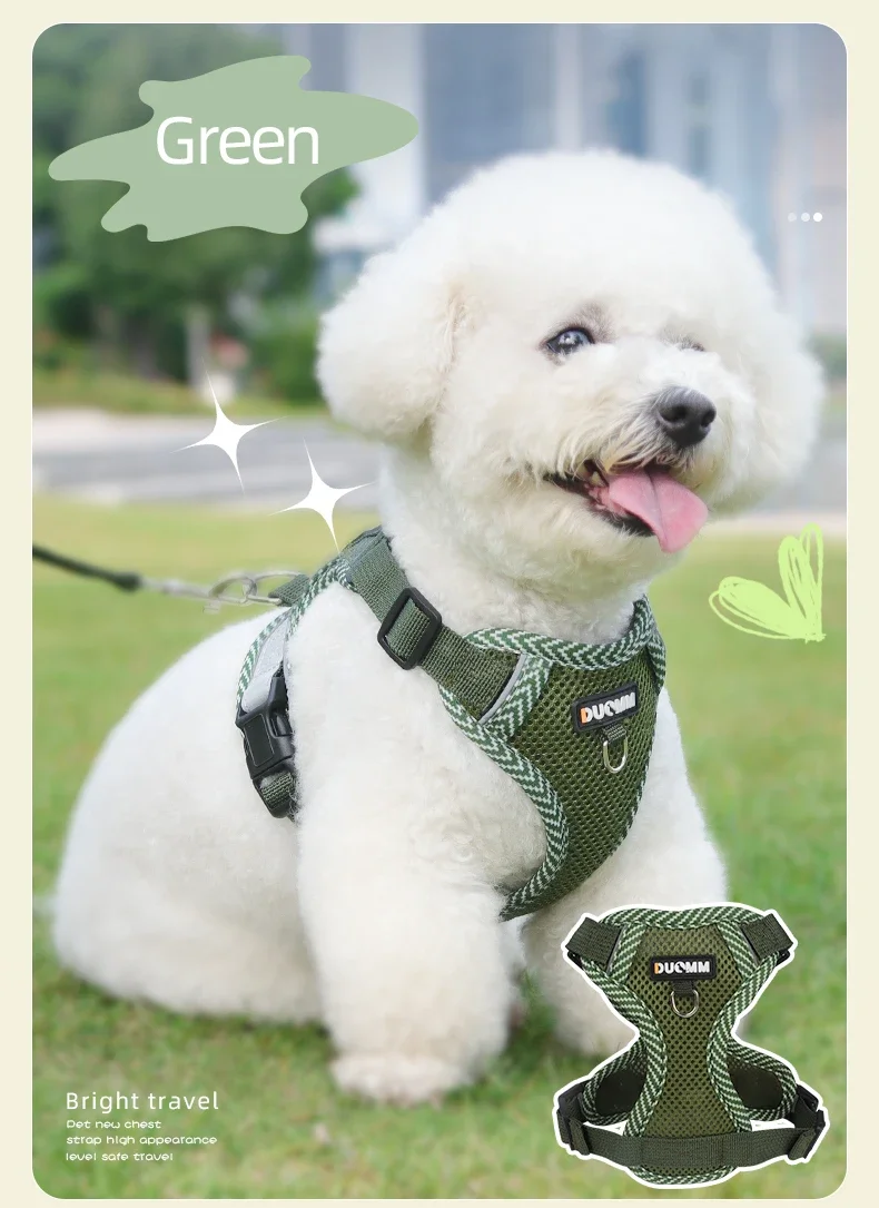 Reflective Breathable Dog Harness And Leash Set For Small Dogs_voghion.com