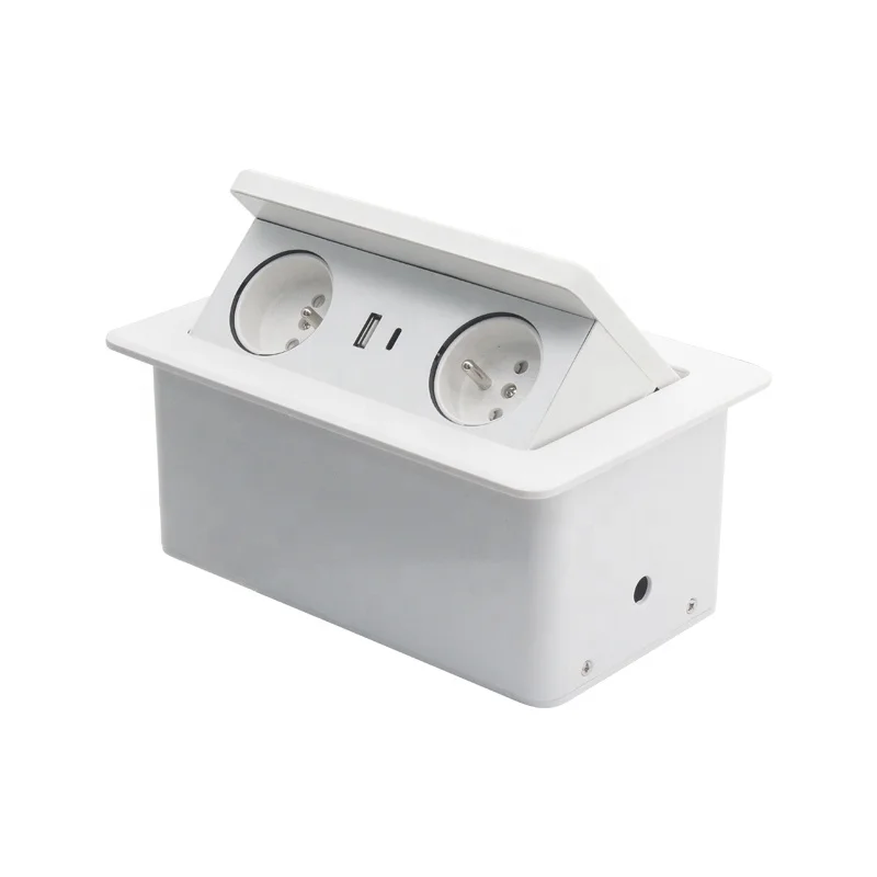 

French power outlet conference table smart hydraulic pop up USB-c socket outlet box with top fast mobile wireless charging