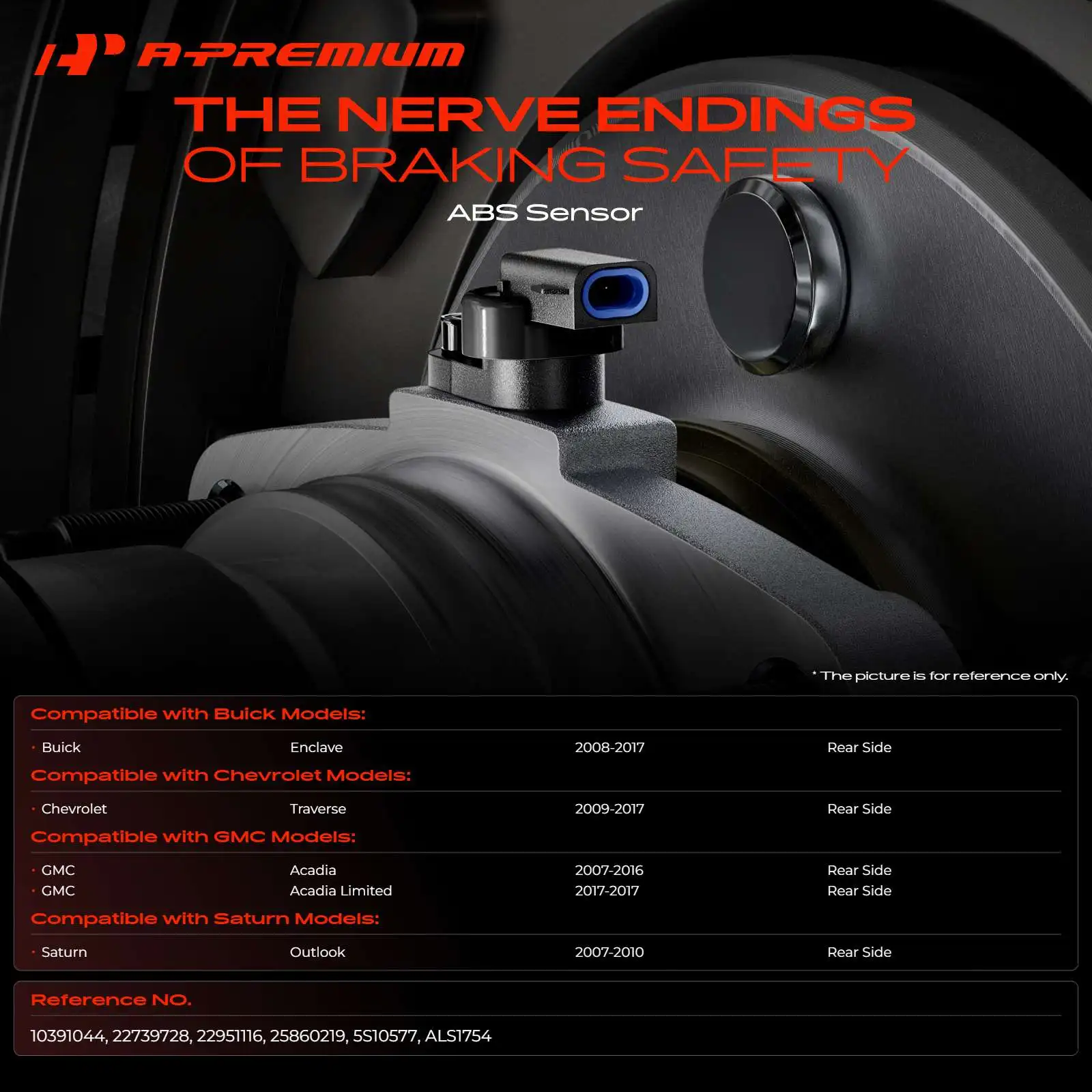 A-Premium Rear Driver or Passenger Side ABS Wheel Speed Sensor for Chevrolet Traverse 2009-2017 GMC Acadia 2007-2016