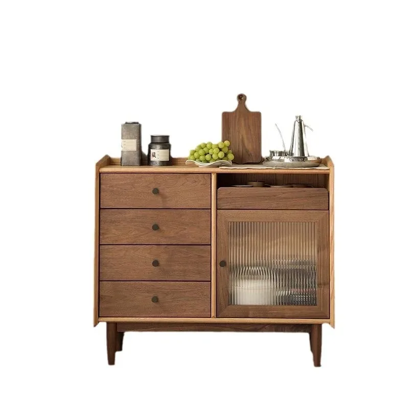 

Japanese-style solid wood dining side cabinet, black walnut locker, small apartment sofa side cabinet