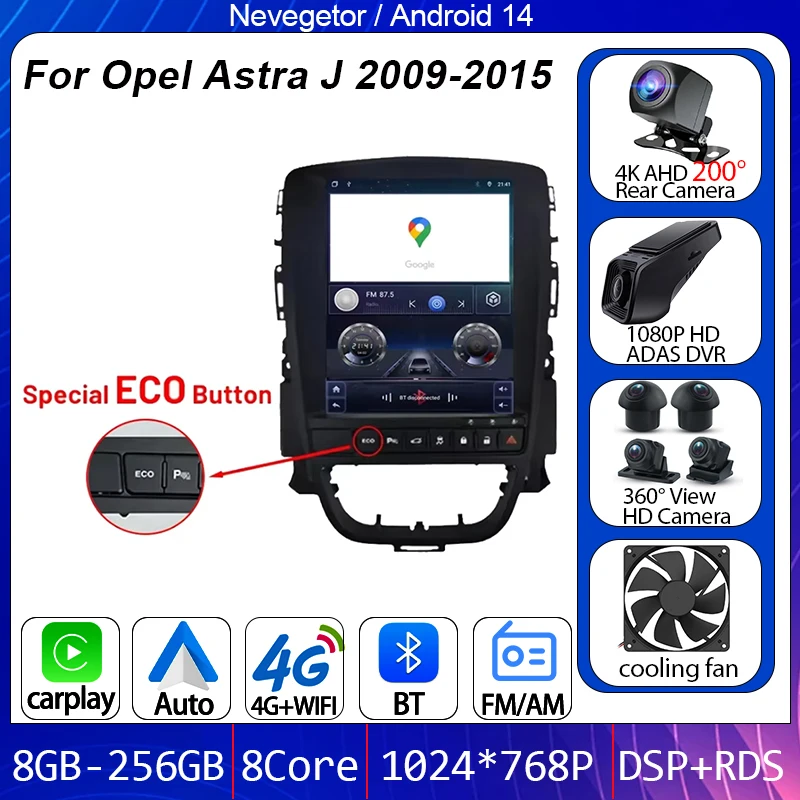 BT Carplay Vertical Wireless Android Auto For Opel Astra J 2009-2015 Car Radio 9.7 inch Radio 8Core FM AM Multimedia No 2din DVD