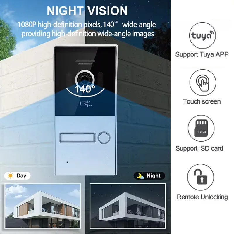 Tuya 1080P 7 pulgadas Wifi Video intercomunicador con cámara intercomunicador 2 cables timbre inalámbrico para casa Villa residencial apartamento