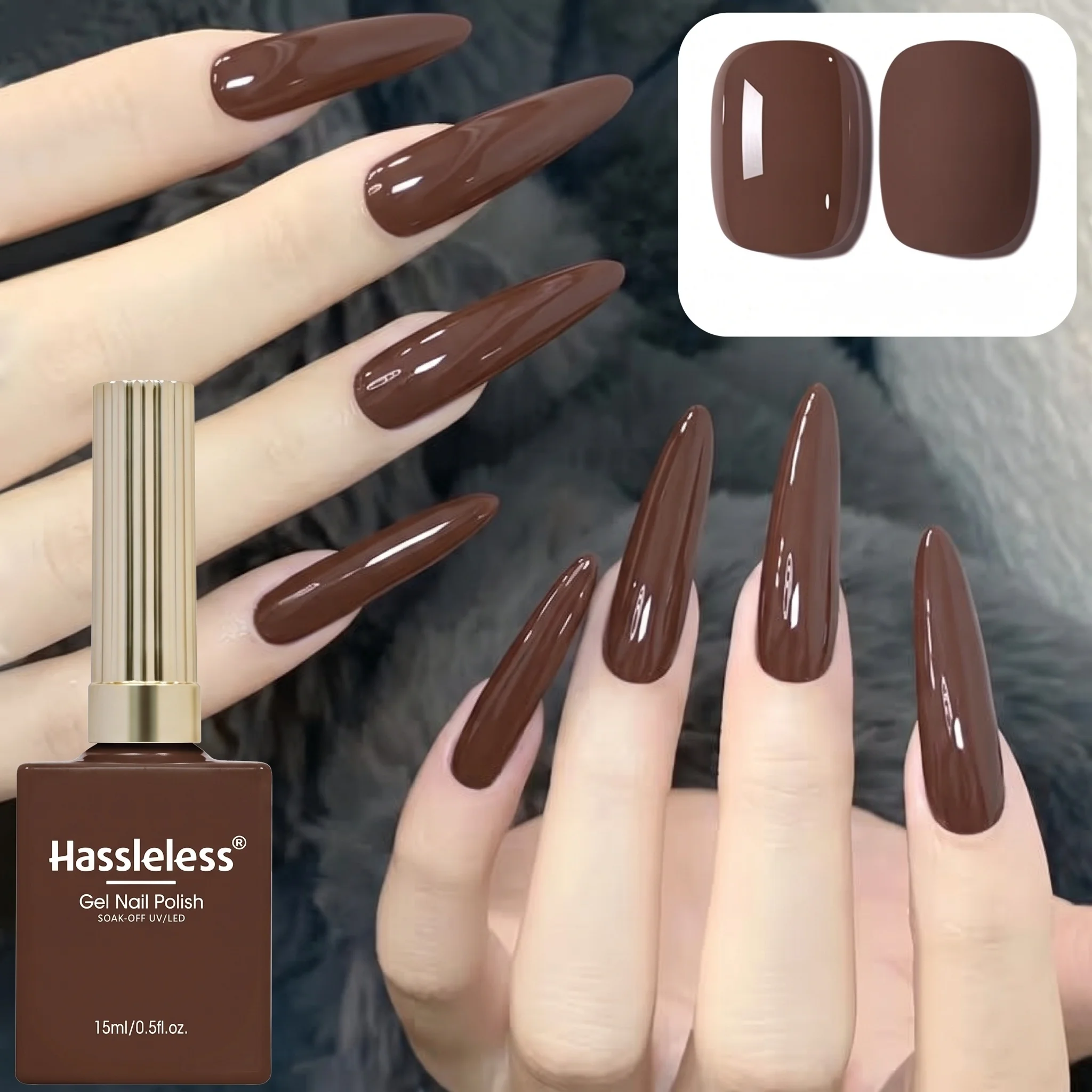 Hassleelss 1 piece of gel nail polish 0.5 ounces, brown series, suitable for salon or home manicures