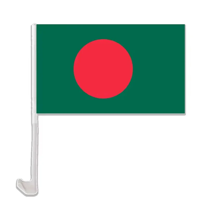 Cheap Bangladesh Car Window Flag with white plastic pole A Great Parade Tool Long Lifetime Banners Used On Highways