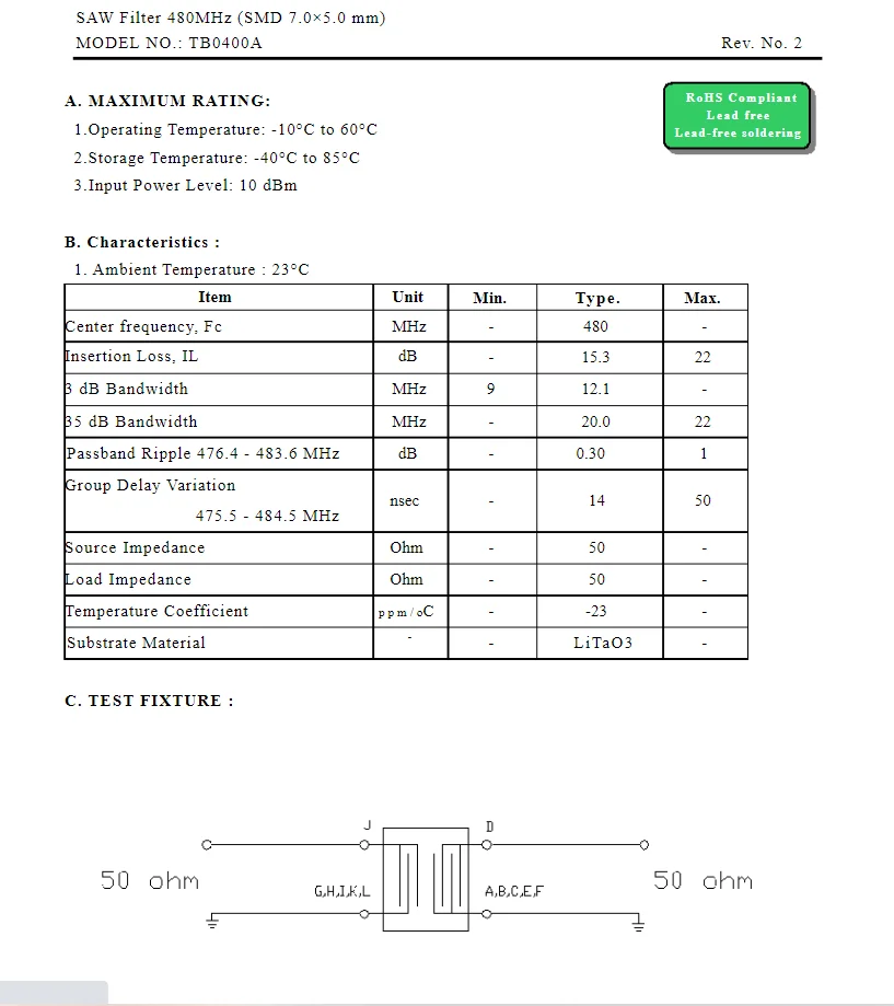 Tb0400a 480MHz new original filter (1 PCs)