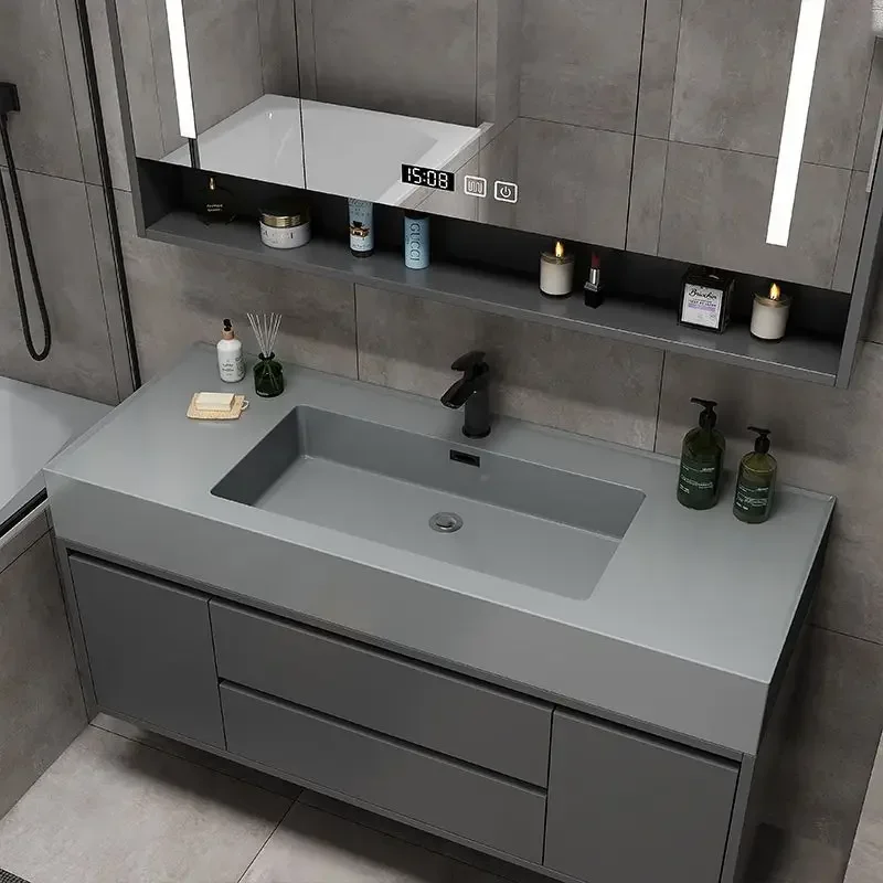 Luxury Bathroom Sink Cabinets Minimalist Modern Integrated Washbasin Smart Mirror Cabinet Bathroom Vanity Bathroom Furniture