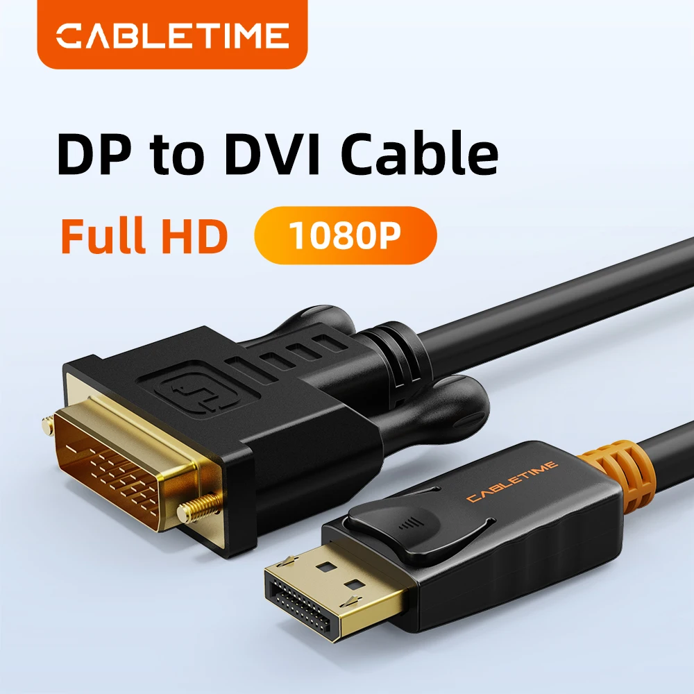 CABLETIME DisplayPort to DVI Adapter Cable Converter DP to DVI cable out for HP Displayport Input DVI Output