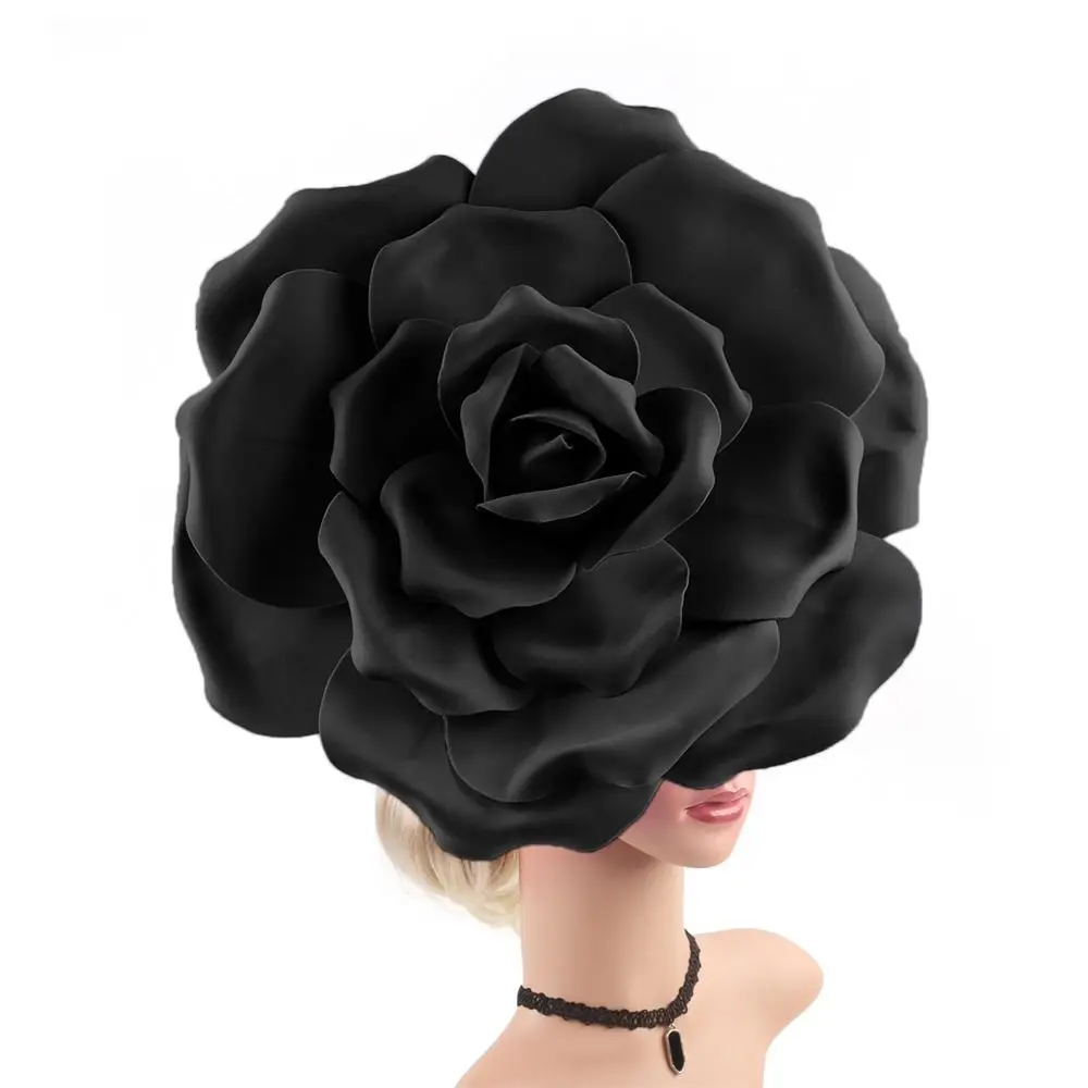 Exaggerated Rose Flowers Fascinator Hat Wedding Bridal Makeup Prom Photo Shoot Flower Headbands Tea Party Cocktail Jockey Club