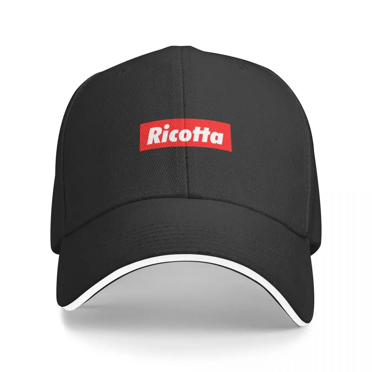 Ricotta The Best Top And The Most Popular Food Lover Gift Red And White Text Based Designed Logo Parody Sarcasm Hum Baseball Cap