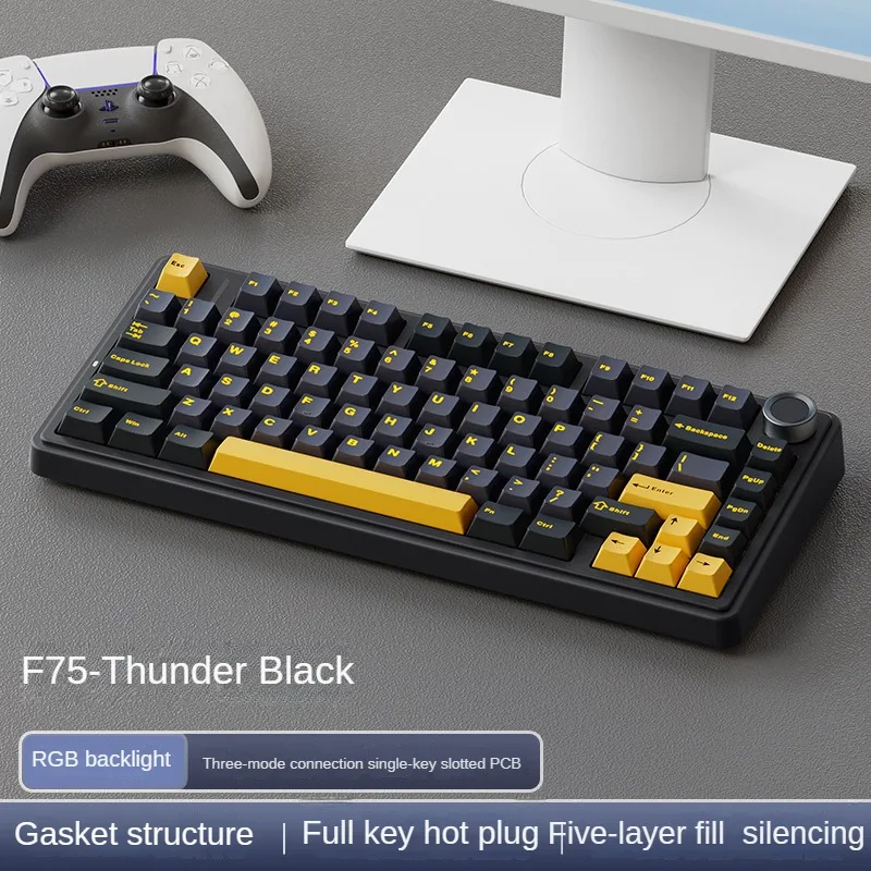 

AULA F75 wireless Mechanical Keyboard,Gamer keyboard Customized Hot-Swap 75% Layout,OEM Profile Gasket Structure,Crescent Axis