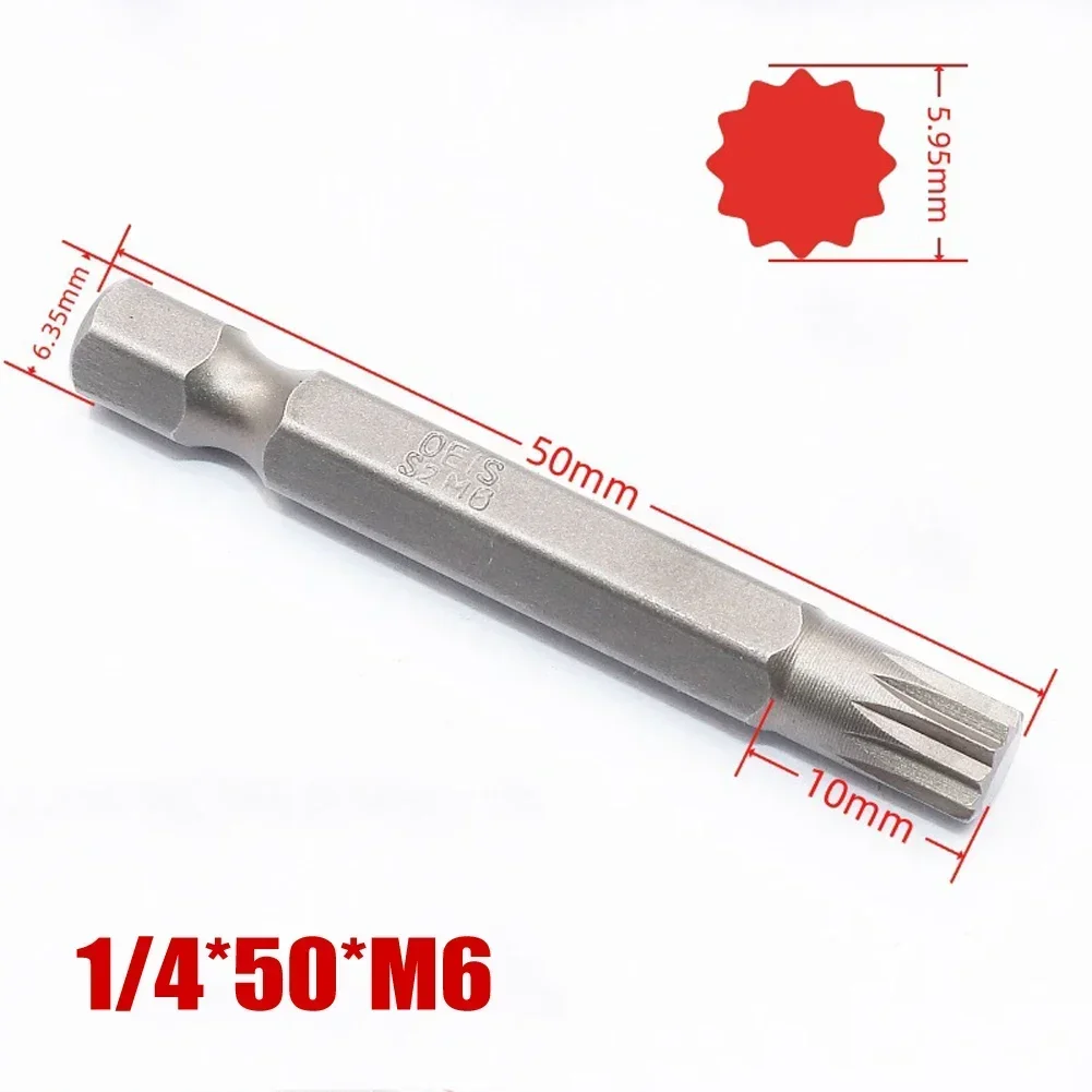 50mm 12 Point Torx Screwdriver Bit 6.35mm Hex Shank Magnetic M4-M-12 Optional Hand Tool Accessories Drill Bits Silver