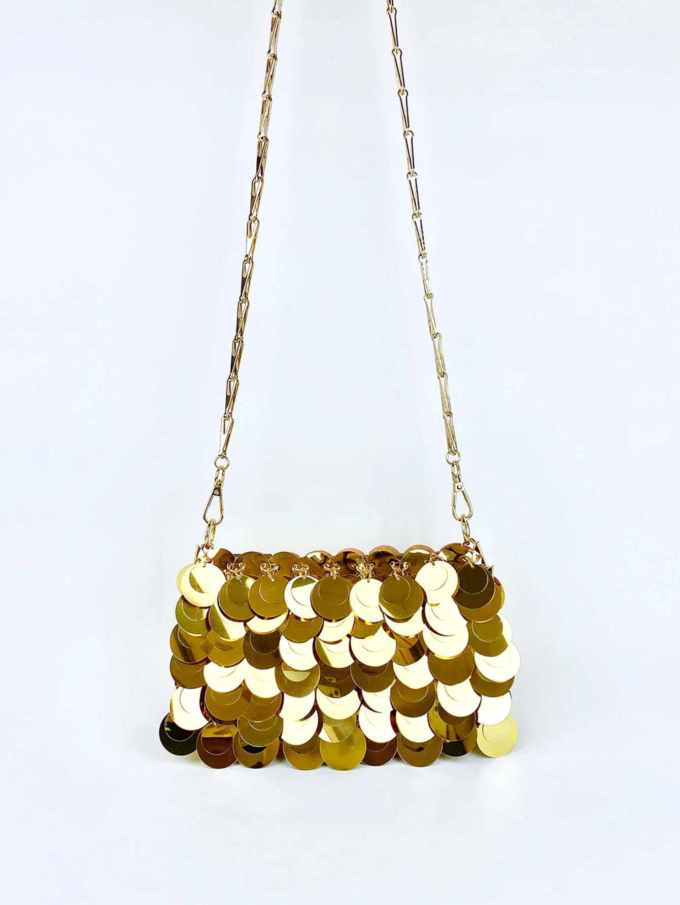 Trendy and cool gold glitter chain, women's fashionable and simple texture, horizontal square bag, personalized bag