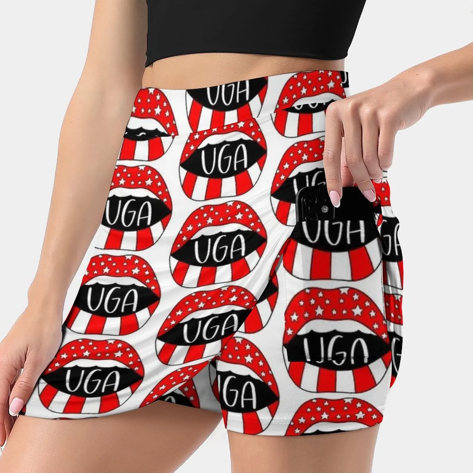 Uga Women's skirt Aesthetic skirts New Fashion Short Skirts Lips Mouth Dawgs Uga Smart Football Team Game Sanford Athens Georgia