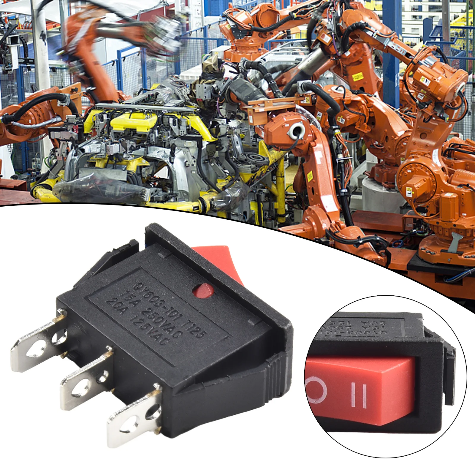 Red Rocker Switch 15A 250V 20A 125V On-Off-On 3 Pin SPDT With Mounting Hole 30x11mm For Industrial Electrical Equipment