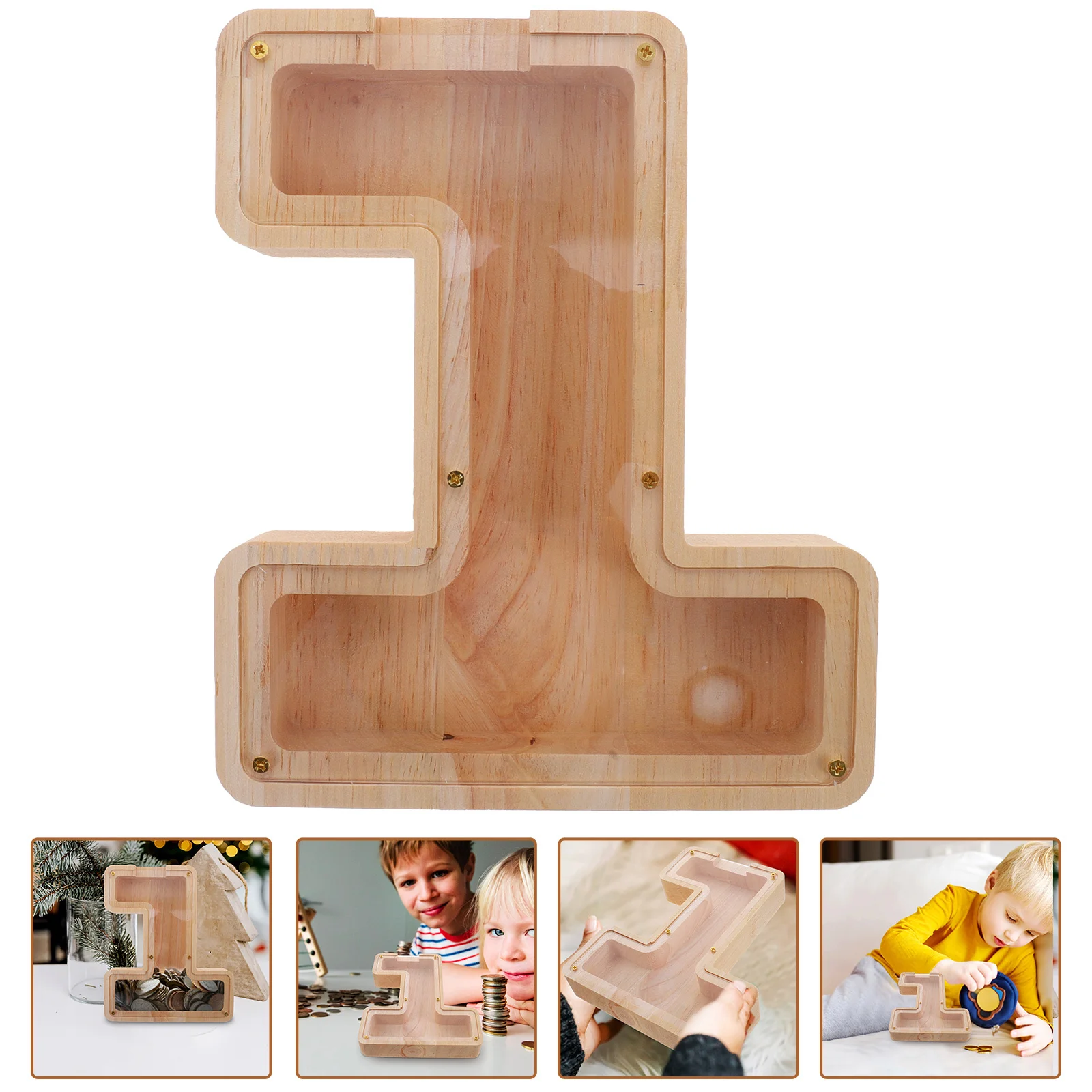 Doorzichtige houten muntbank Multifunctionele spaarpot Draagbare spaardoos Desktop spaarpot voor kinderen Woondecoratie