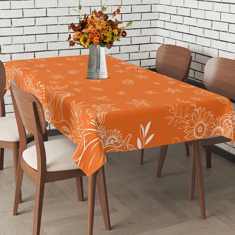 One autumn harvest tablecloth - with sunflower and pumpkin patterns, in bright orange round designzyc