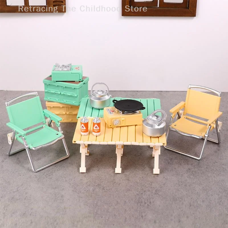 

1Set 1:12 Dollhouse Miniature Camping Picnic Set Folding Chair Gas Stoves Model Decor Toy Doll House Accessories