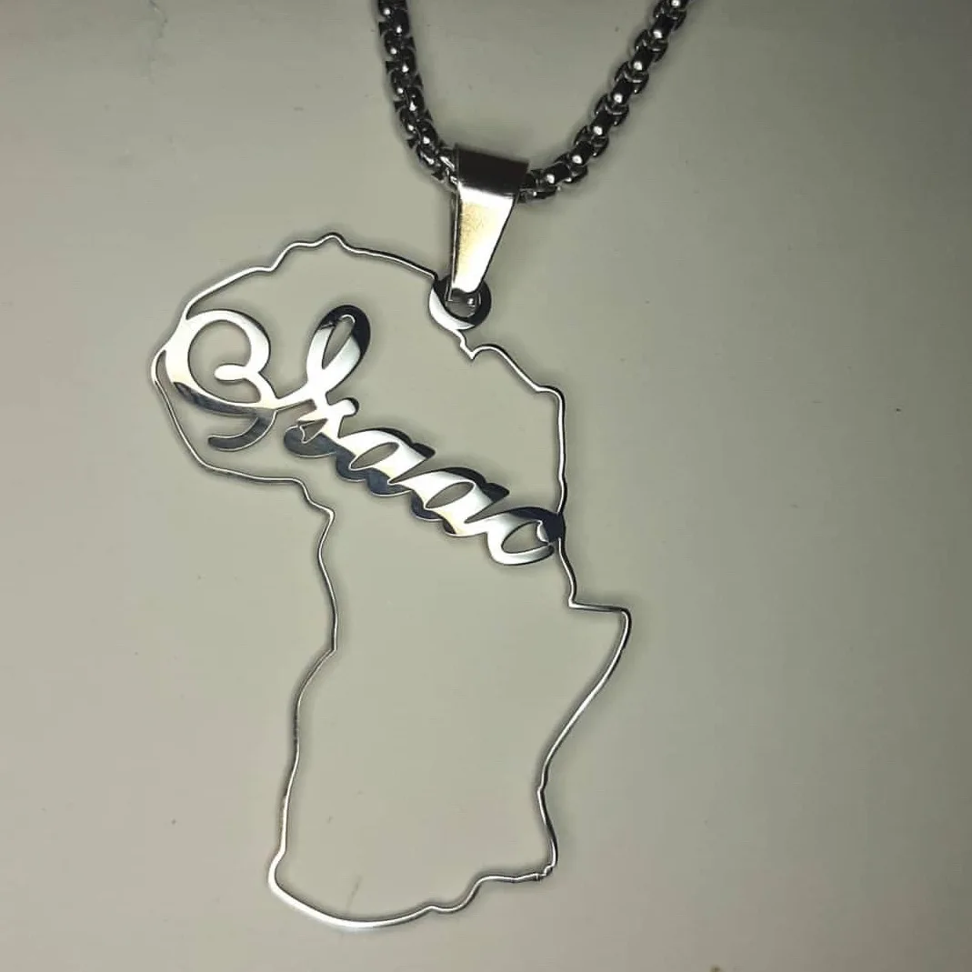 Necklace Custom Stainless Steel Name Pendant Europe America Africa Map Name Letter Necklace Corn Chain Pendant Exquisite Gift