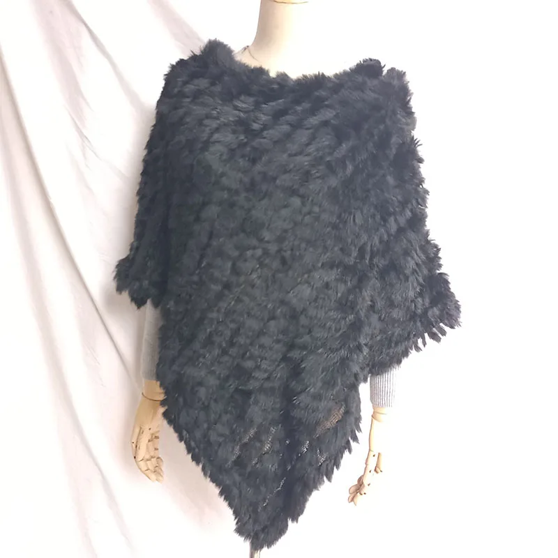 2024 Winter Women Knitted Real Rabbit Fur Ponchos Casual  Winter Female Genuine Fur Cape Shawl Hot Sale Natural Fur Wrap