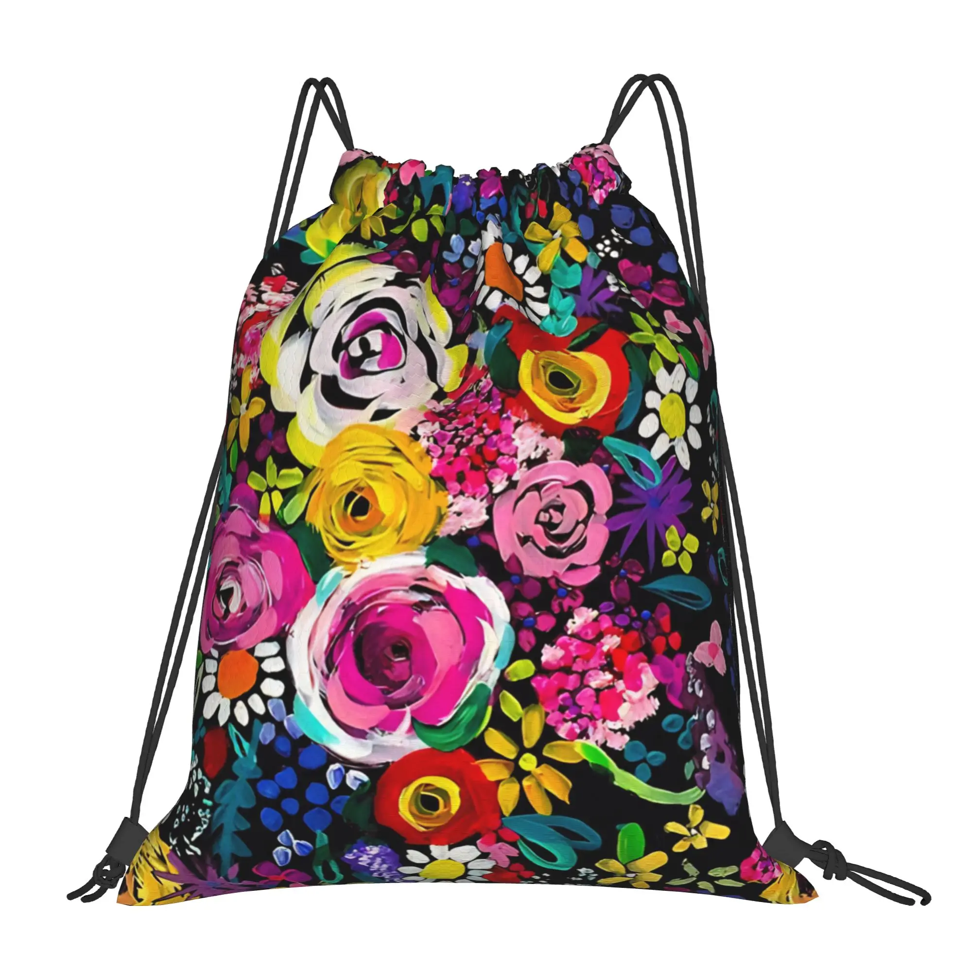 Floral Les Fleurs Vibrant Floral Portable Hiking Riding Gym Drawstring Storage Sporty Backpacks