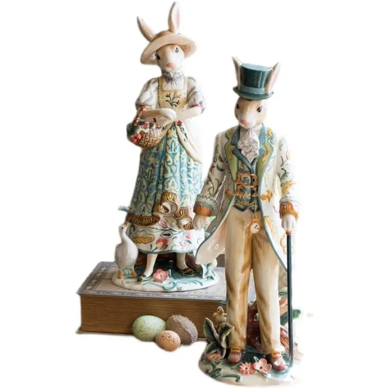 Country gentleman men and women ceramic rabbit ornaments rabbit pair home accessories wedding gifts