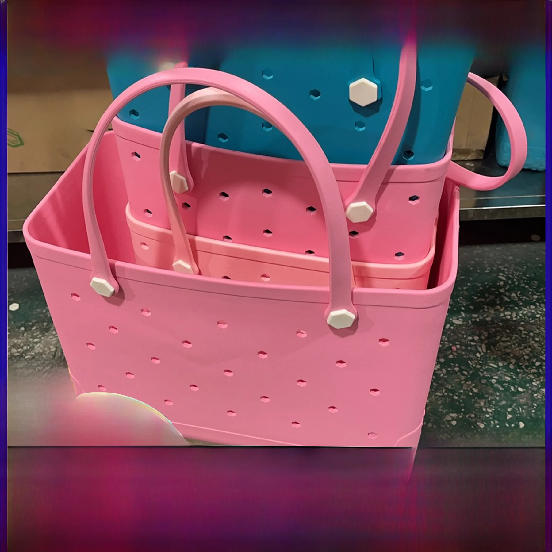 

Large Capaci Wear Resistant EVA Beach Bag Waterproof Swimming Storage Tote Bag Outdoor Travel Hole Hole Bag Sand Beach Bag