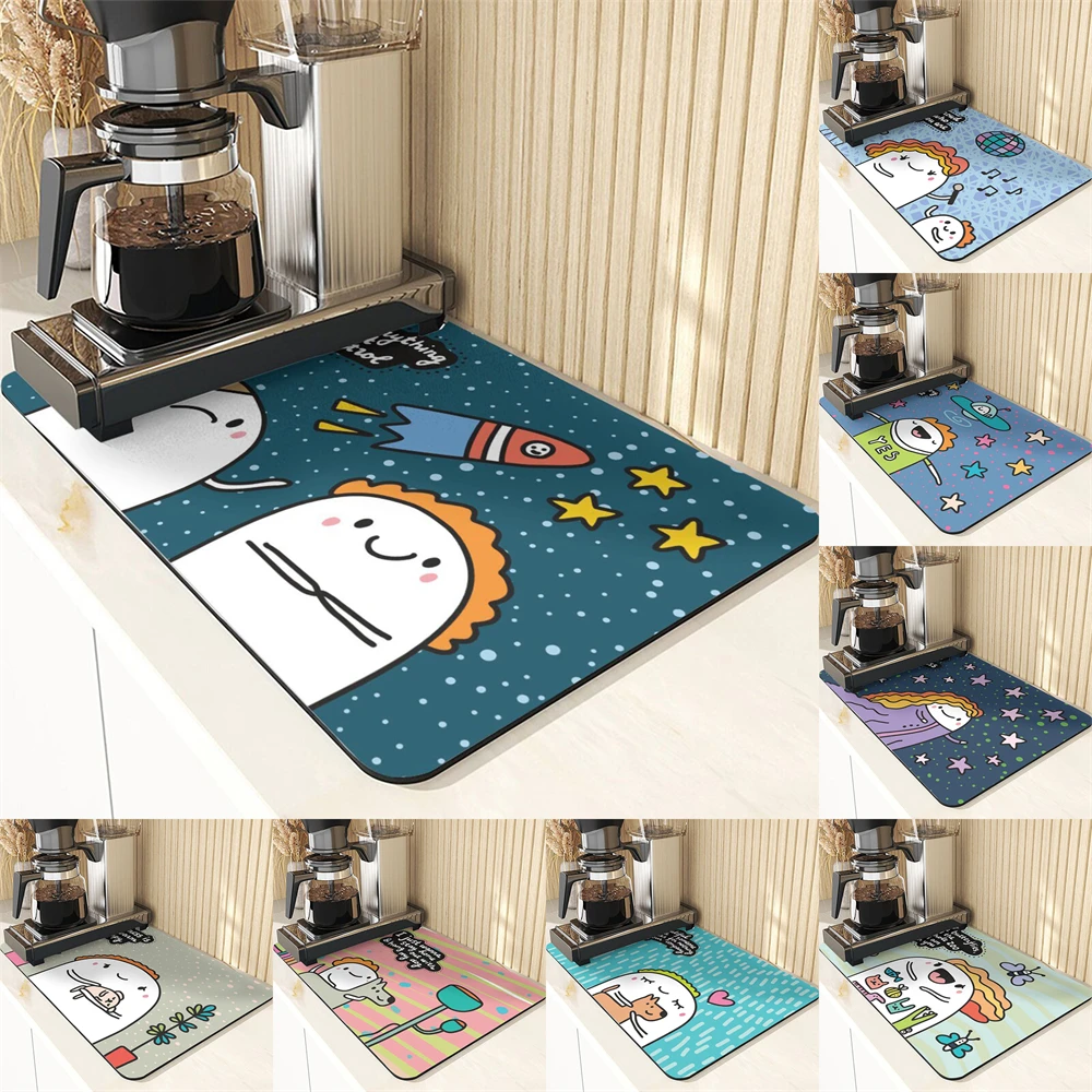 

Cartoon Starry Sky Style Absorbent Drying Mat For Kitchen Cup Stand Table Mats For Dining Tables Finger Printing Mats Dish Mats