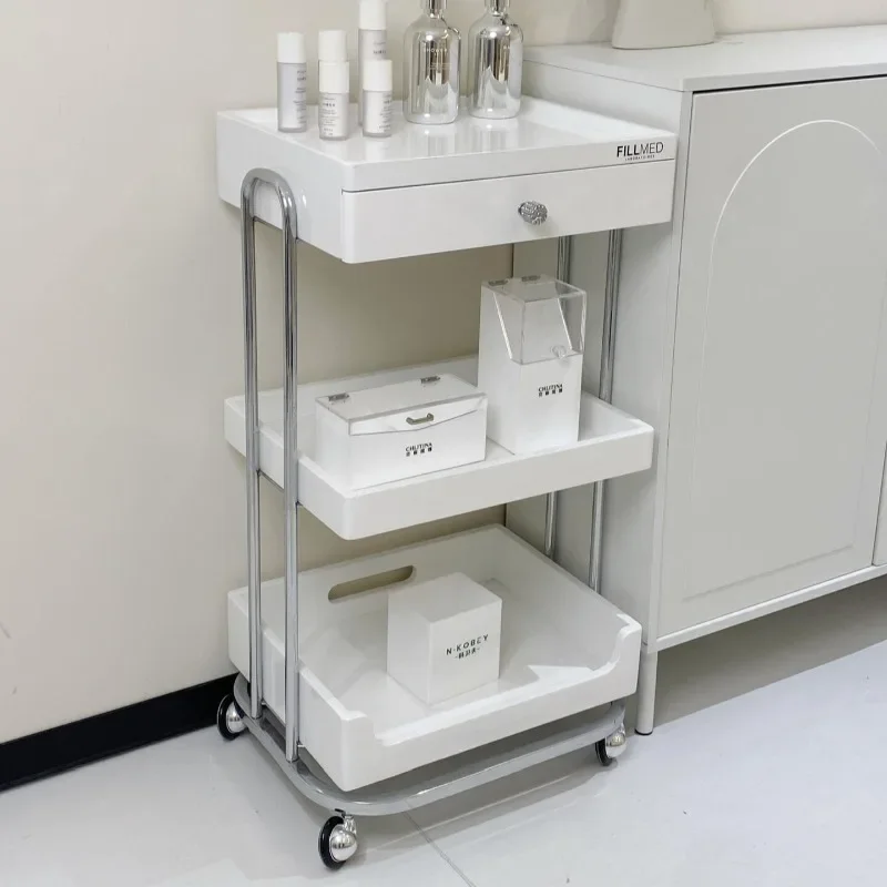 Professional Beauty Salon Storage Cart with Silent Wheels Nail Skincare Tool Storage Organizer Storage Trolley Carbon Steel