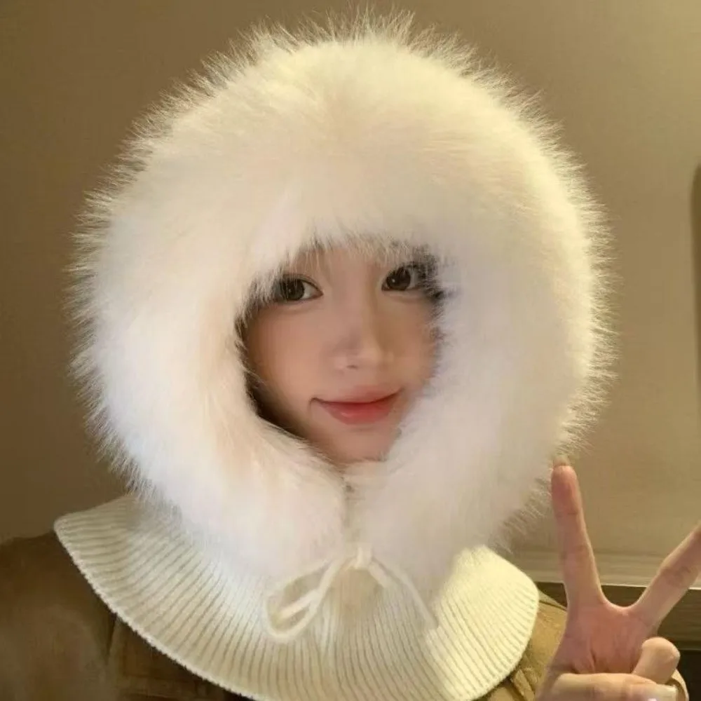 

Fashion One-Piece Winter Balaclava Hats Thicken Ear Protection Knitted Hooded Caps Windproof Solid Color Pullover Hat