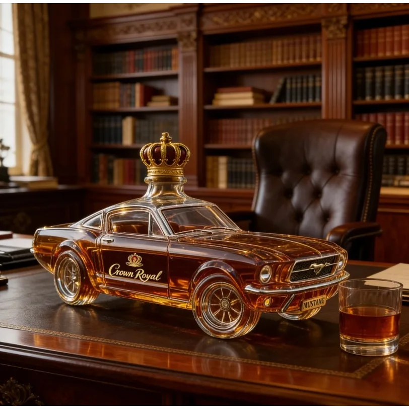 Hot Selling Police Car Whiskey Bottle New Design Car Shaped Glass Wine Bottle Whiskey Glass Transparent Mustang Whisky Bottle