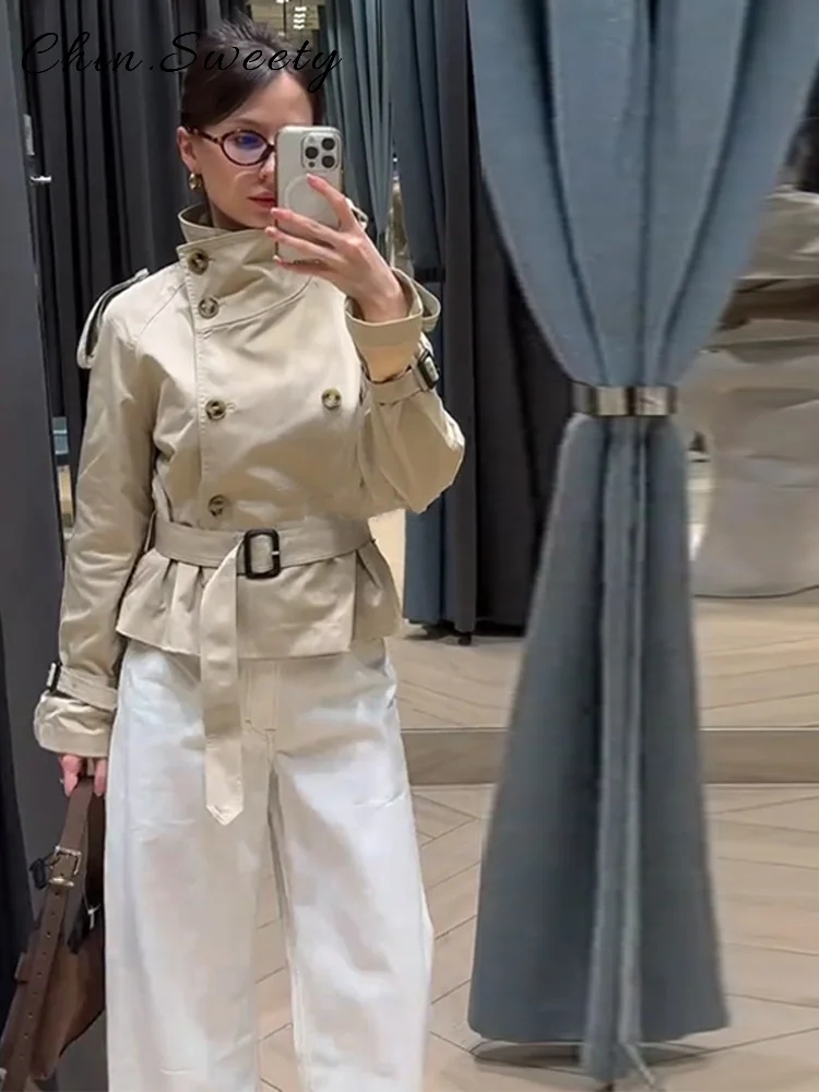 Trench-Coat froncé à lacets pour femme, couleur unie, ample, revers, manches longues, vestes, printemps-automne, manteaux de trajet, nouvelle collection 2025