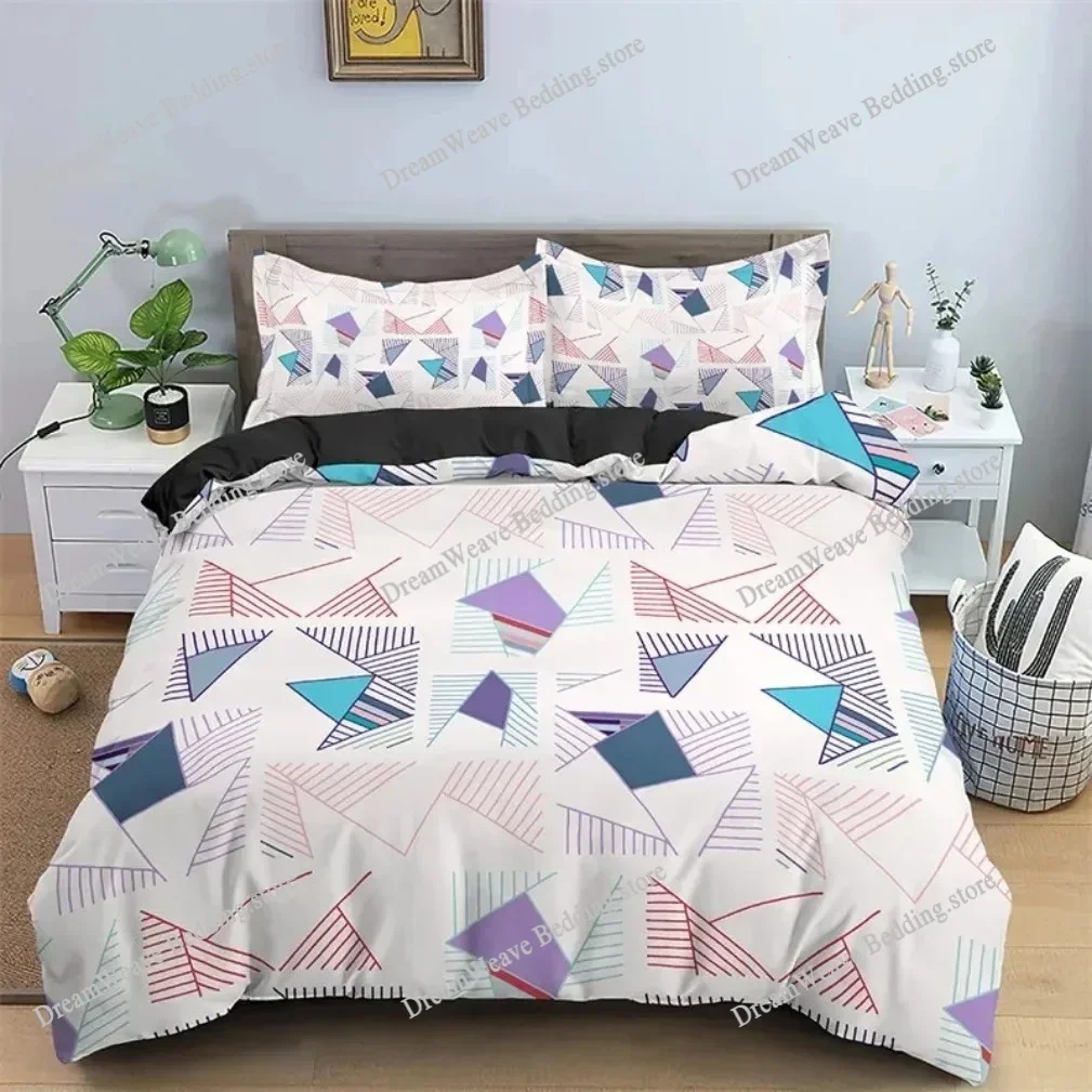 New Simple Modern Geometric Bedding Set, Geometric Trapezoid Printed Duvet Cover,Single Double Bed Quilt Cover and PillowcaseFQH