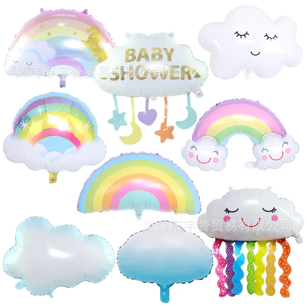 New Large Squinting White Clouds Rainbow Aluminum Film Balloon Kindergarten Classroom Children's Day Birthday Party Decoration