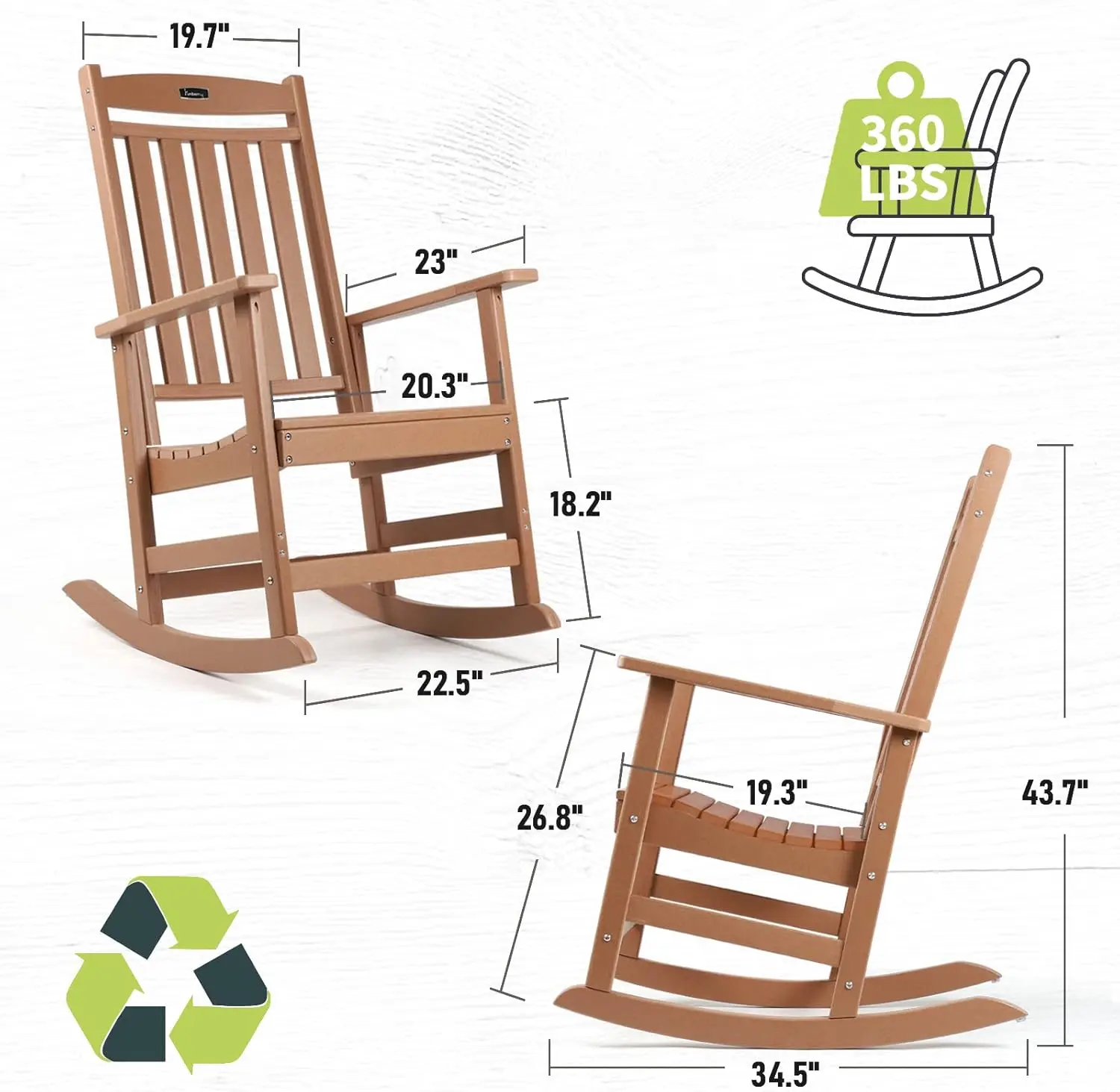Outdoor Rochairs Set Of 4, Hdpe All Weather Poly Lumber Rocker, High Back Patio Rockers Easy Assembly