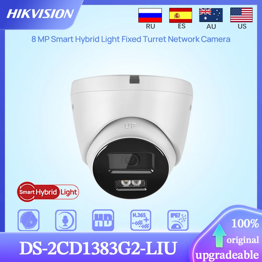 Hikvision Original DS-2CD1383G2-LIU 8MP Smart Hybrid Light Fixed Turret Network IP Camera Human Vehicle Detection SD Slot H.265+