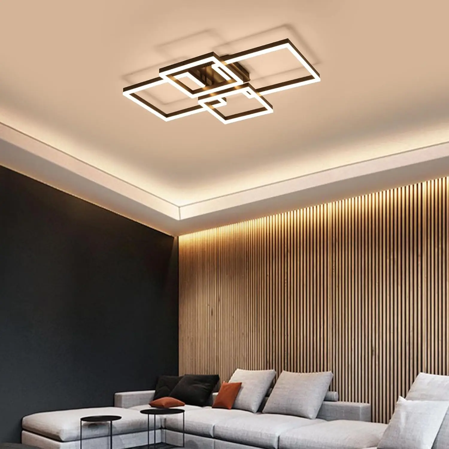 Silcomey-Plafonnier LED Moderne à Intensité Réglable, Luminaire de Plafond à Montage Encastré, 2 + 2 Carrés, Lampe en Acrylique pour le Salon