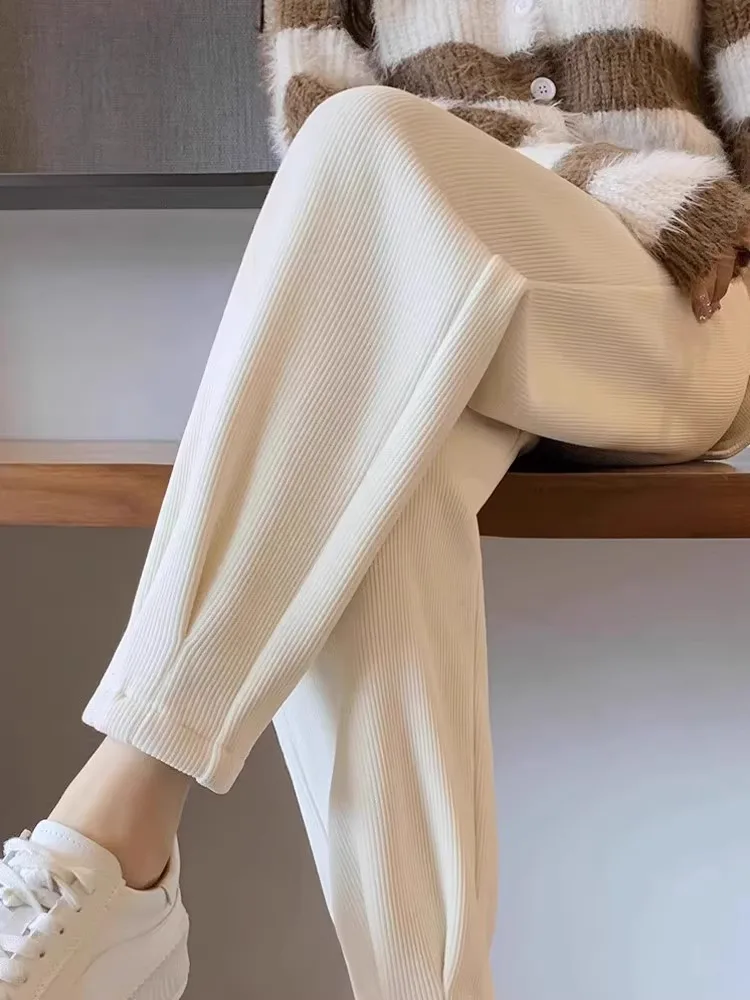 Women's Fleece Lined Sports Pants Loose Cuffed Casual Autumn Winter Short Size Harem Carrot Pants Velvet Leisure Sweatpants