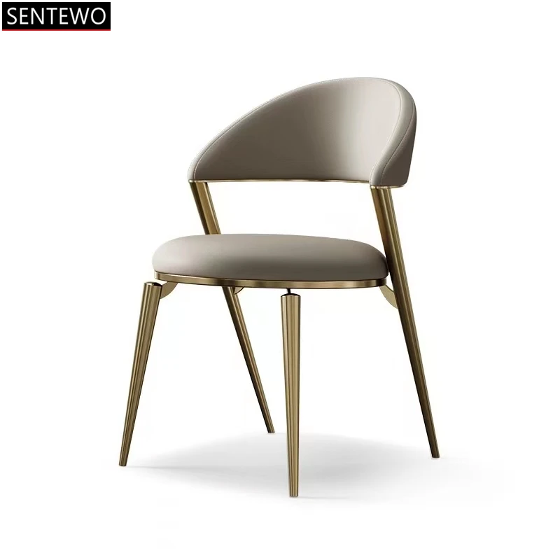 Molded Leather Gold Dining Room Chair Restaurant Coffee Shop Dining Chairs With Metal Legs  Kitchen Sillas De Cocina Armchair