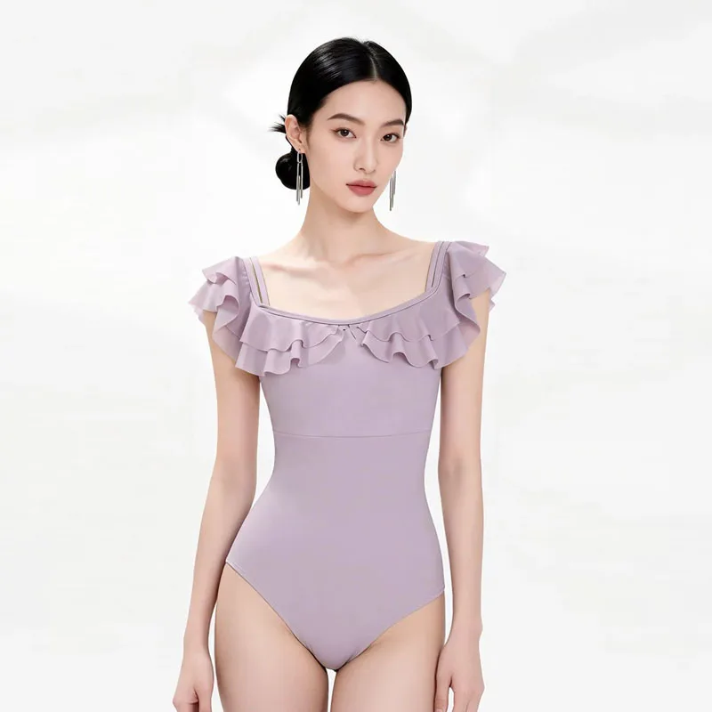 New Women's Ruffle Ballet Dance Leotard Gymnastics Dancing Costume Adult Ballerina Dancewear for Fitness And Yoga Bodysuit