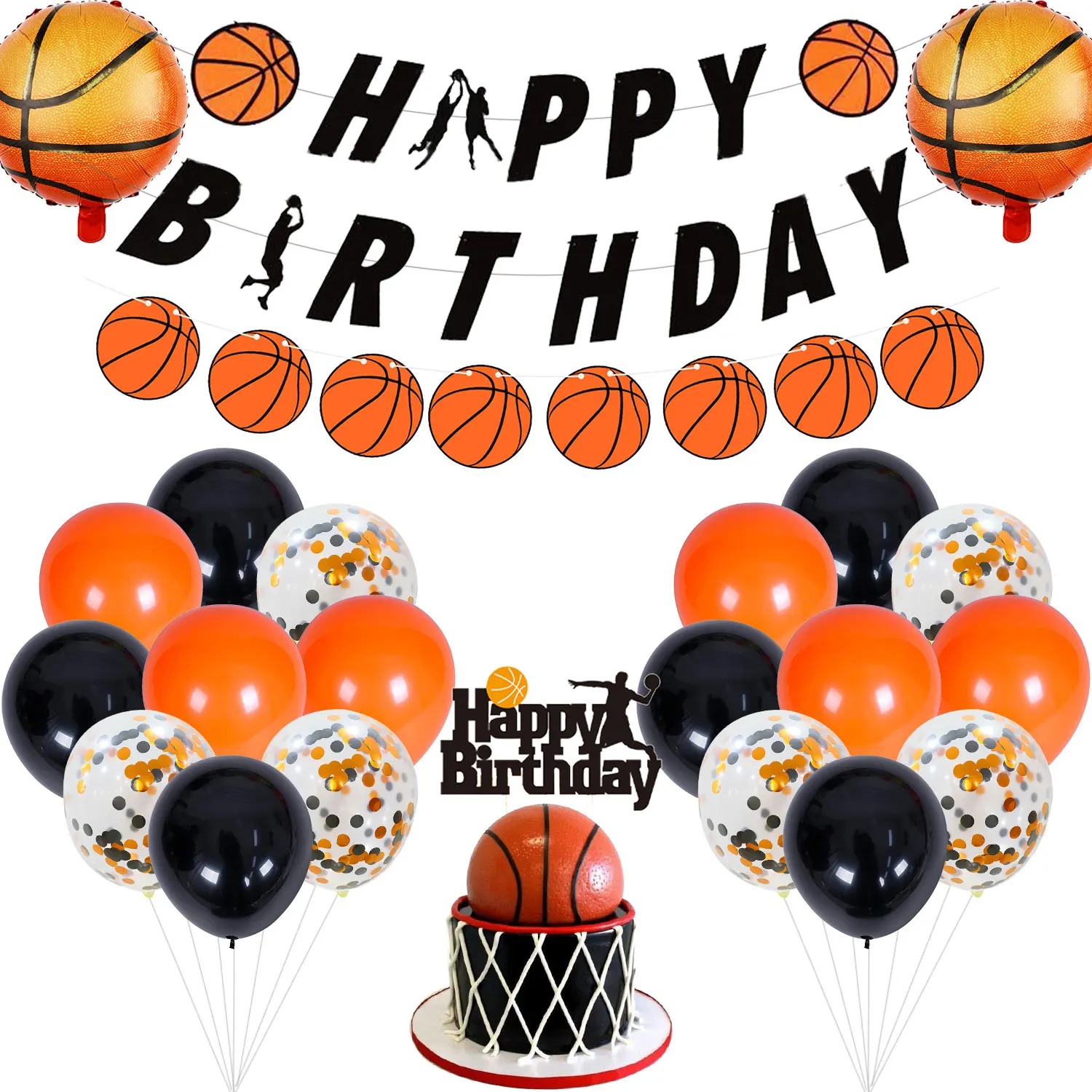 

Sursurprise Sports Basketball Theme Decorations for Boys Birthday Party, Foil Balloons, Birthday Banner, Cake Topper Kit