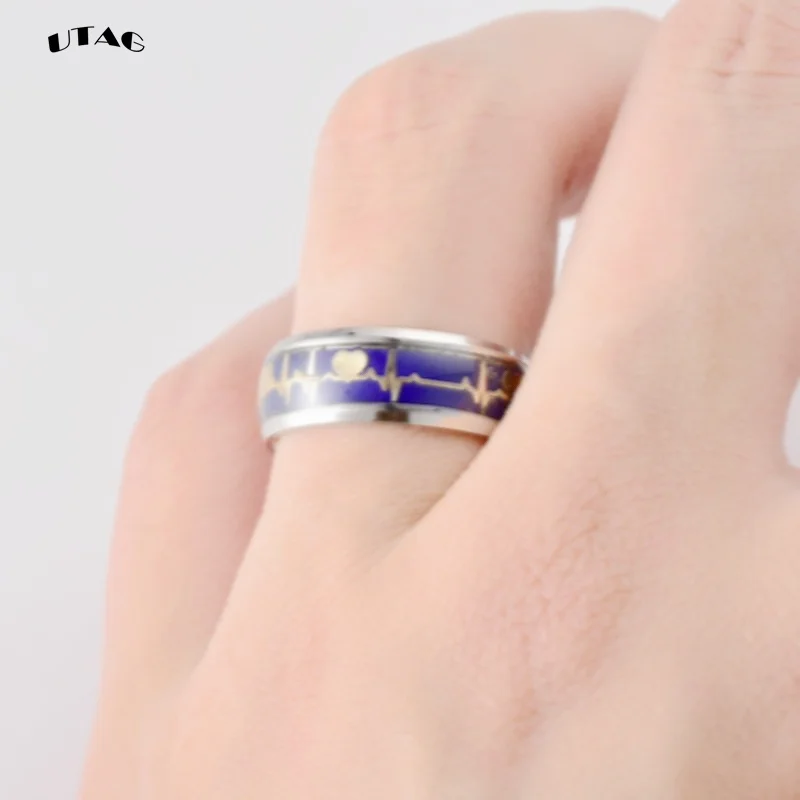 UTAG Mood Rings For Women Changing Color Heartbeat Ring Men Emotion Feeling Ring Mood Temperature Couple Ring