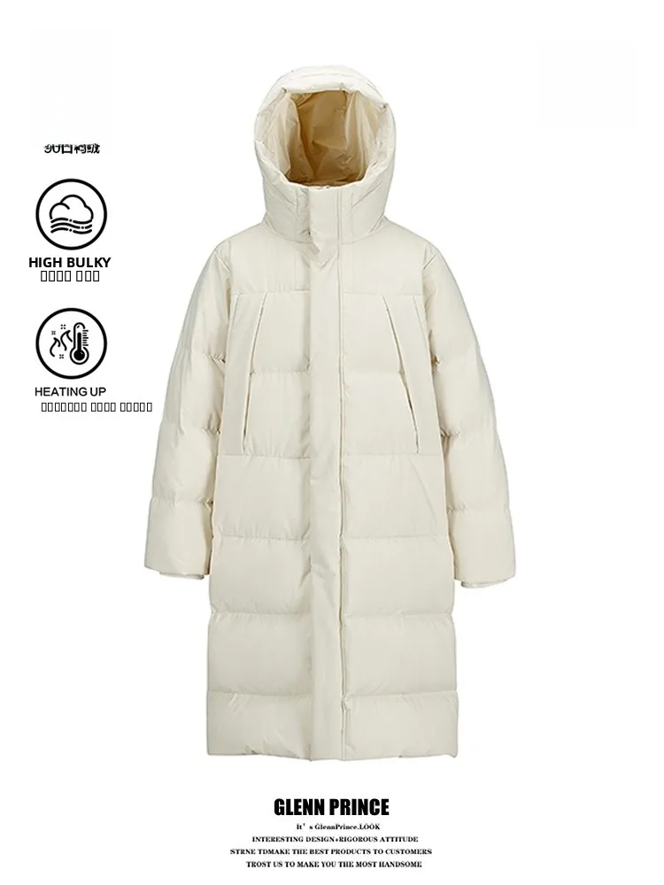 

GPstudio Мужская удлиненная утепленная пуховая куртка с капюшоном для активного отдыха, морозостойкая, теплая, белая, для пар, городская повседневная стильная модель