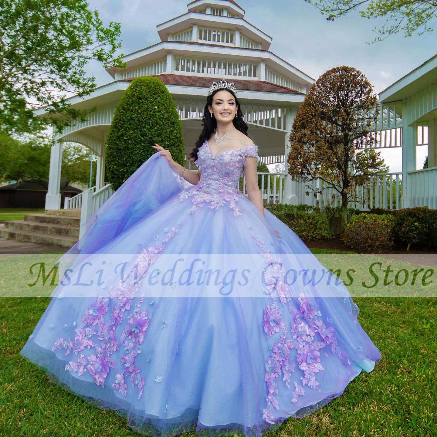 Vestidos De lavanda para quinceañera, flores 3D, cuentas, tren De barrido, Princes, Vestidos De baile, cumpleaños, graduación, 15 Años