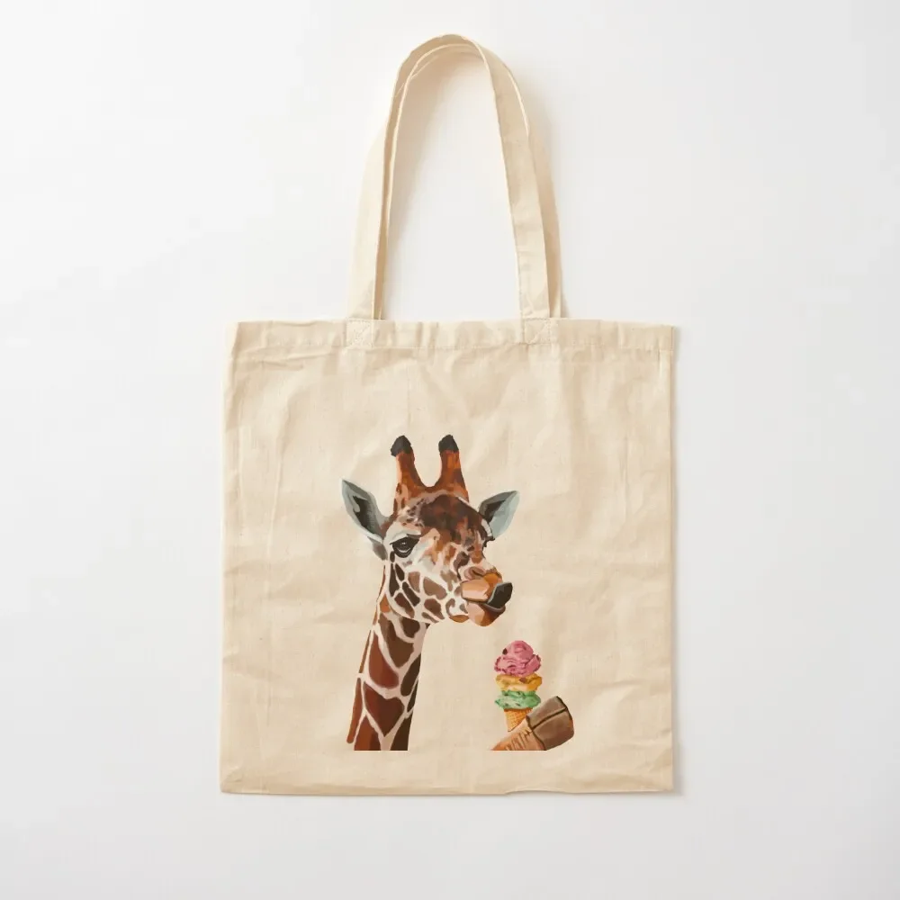 

Giraffe with a cute tong and ice cream Tote Bag reusable grocery bags ecological bags tote bags men Tote Bag