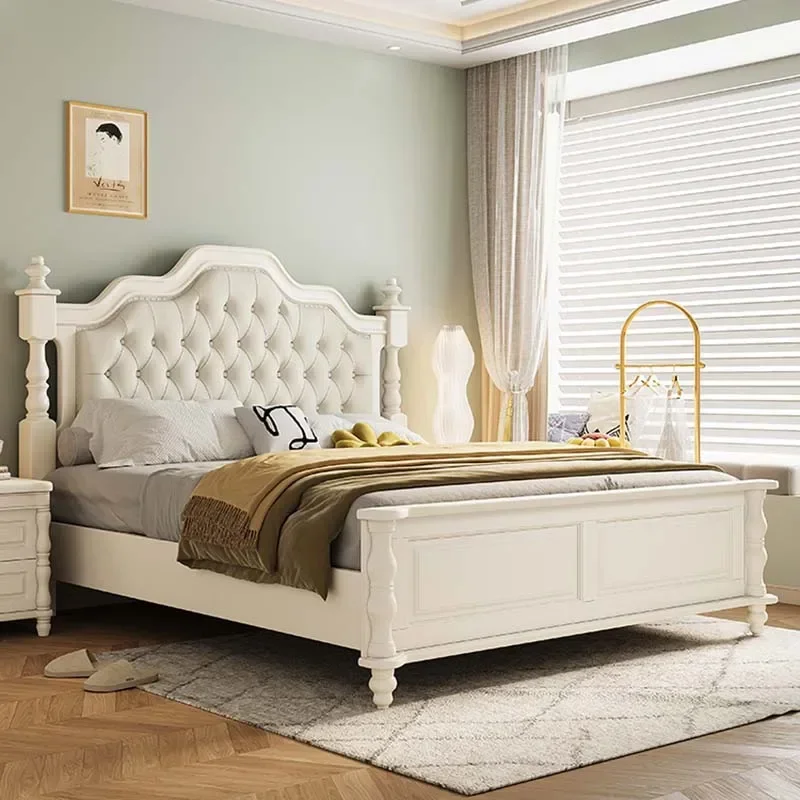 

American White Double Bed Simple European Style Wood Bedroom Frame Queen Bed Comferter Modern Letto Matrimoniale Furniture Home