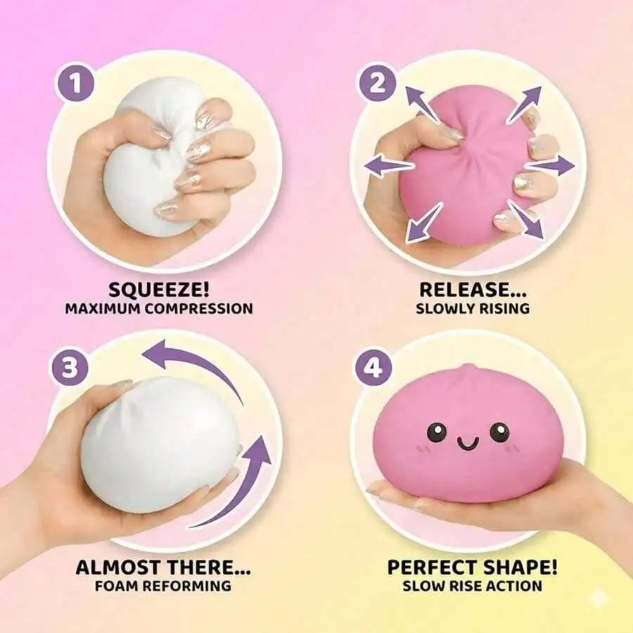 2/4/6Pcs Dumpling Squeeze Fidget Toys, Handmade TPR Slow‑Rebound Food Toy with Steamer Case for Anxiety Relief & Focus