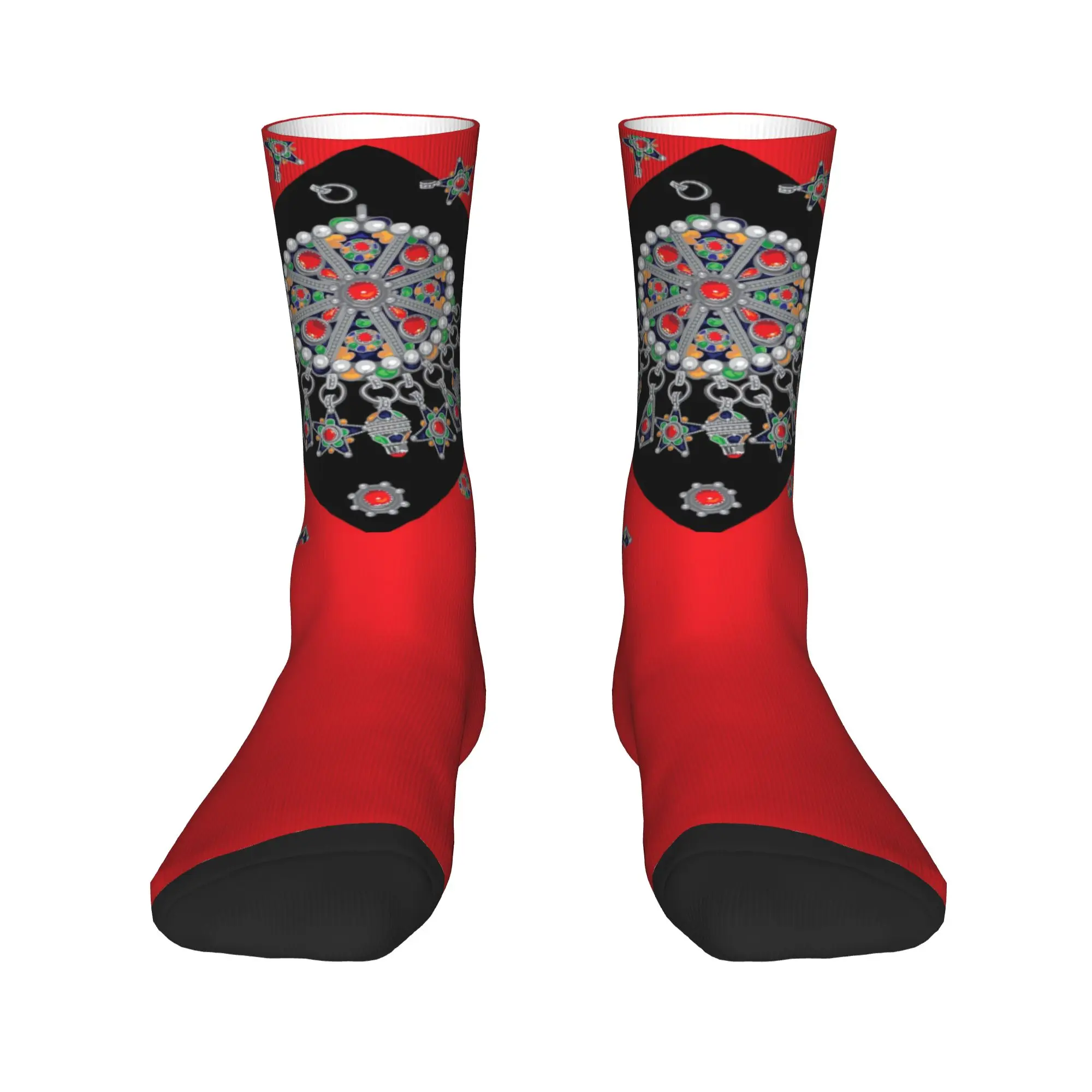 Custom Kabyle Jewelry Men Women Crew Socks Unisex Cute 3D Printed Amazigh Carpet Morocco Dress Socks view 2