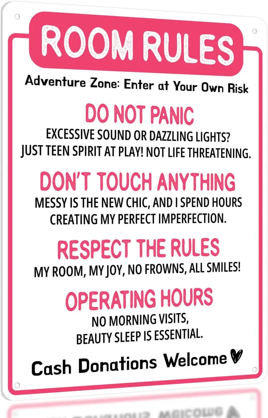 Funny Room Rules Sign - Cute Room Decor for Teen Girls Bedroom, Pink Preppy Room Decorations, Cute Teenage Door Sign & Fun G