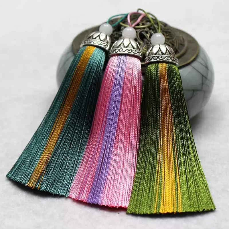 

2Pcs Silk Tassels 10cm Lotus Cap Two-tone Patchwork Tassel Earrings Charm Pendants Satin Tassels for DIY Jewelry Making Findings